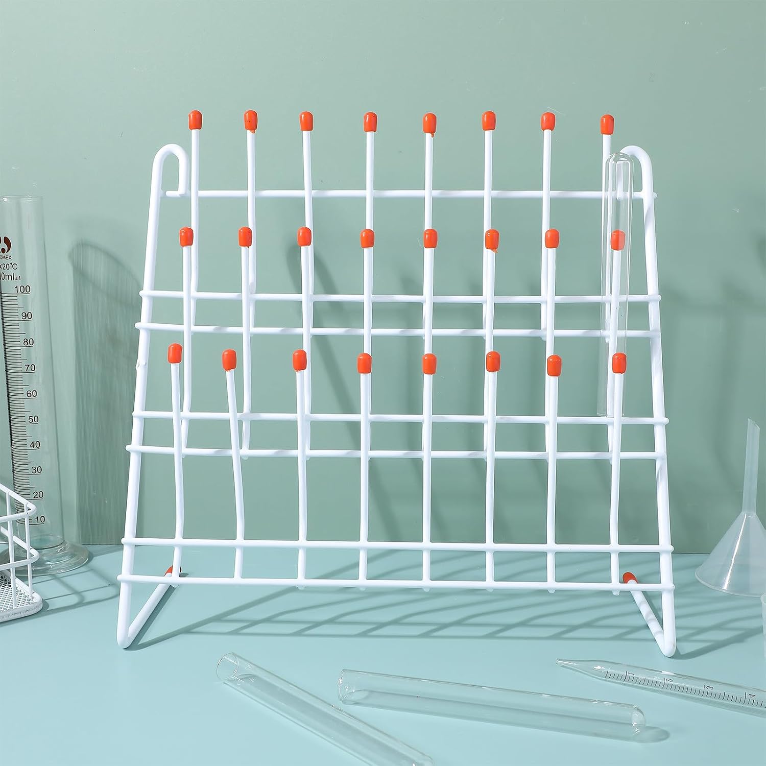 Laboratory Beaker Drying Holder 24-Position Steel Glassware Drying Rack with Plastic Coating for Science Lab Equipment and Test Tube Draining