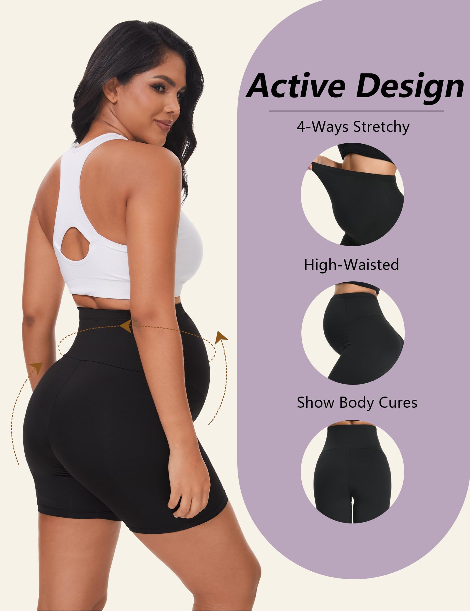 Dalavch Lot de 3/4 shorts de yoga de maternité au-dessus du ventre pour femme - Short de grossesse - Pour motard, entraînement, athlétique actif - 12,7 cm