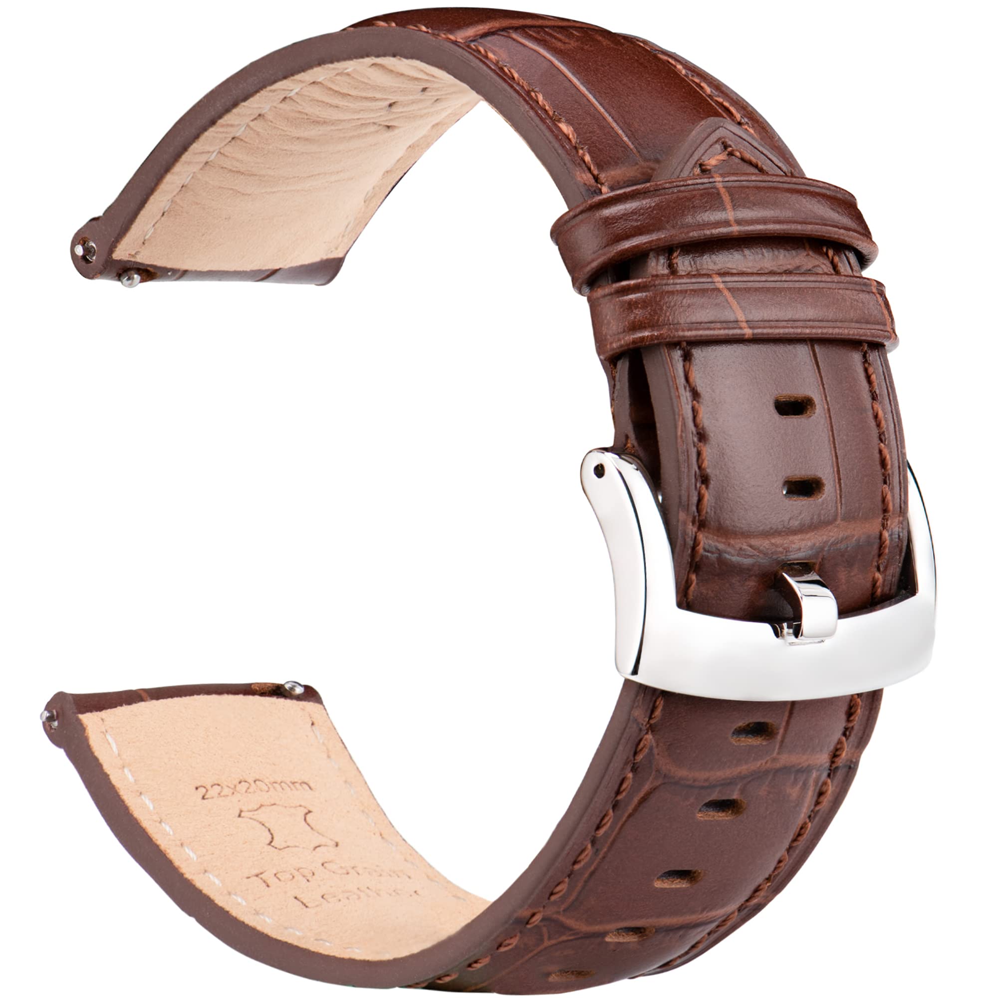 OTTOODY Alligator Grain Leather Watch Bands, Quick Release Top Grain Leather Watch Straps for Men &amp; Women - Choice of Color &amp; Width 18mm, 20mm, 21mm or 22mm, Wristband for Watch &amp; Smartwatch