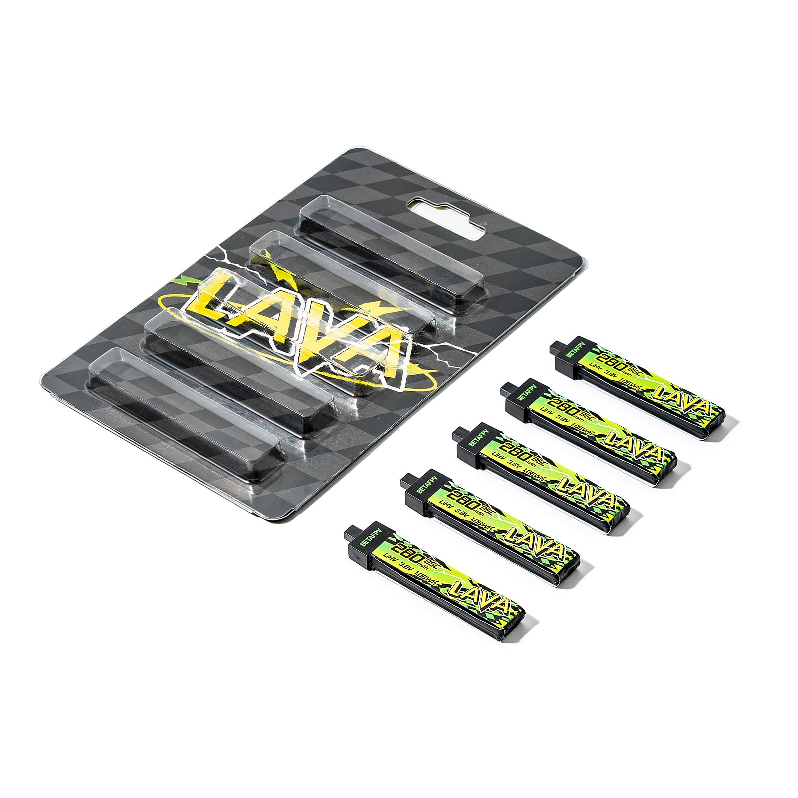 BETAFPV 5pcs LAVA II 1S 280mAh LiHV Battery 3.8V 95C with BT2.0 Connector | Upgraded Z-Folding technology, Compatible with 1S Tiny Whoop Drone Quadcopter like Cetus FPV Kit, Air65, Meteor65 Pro