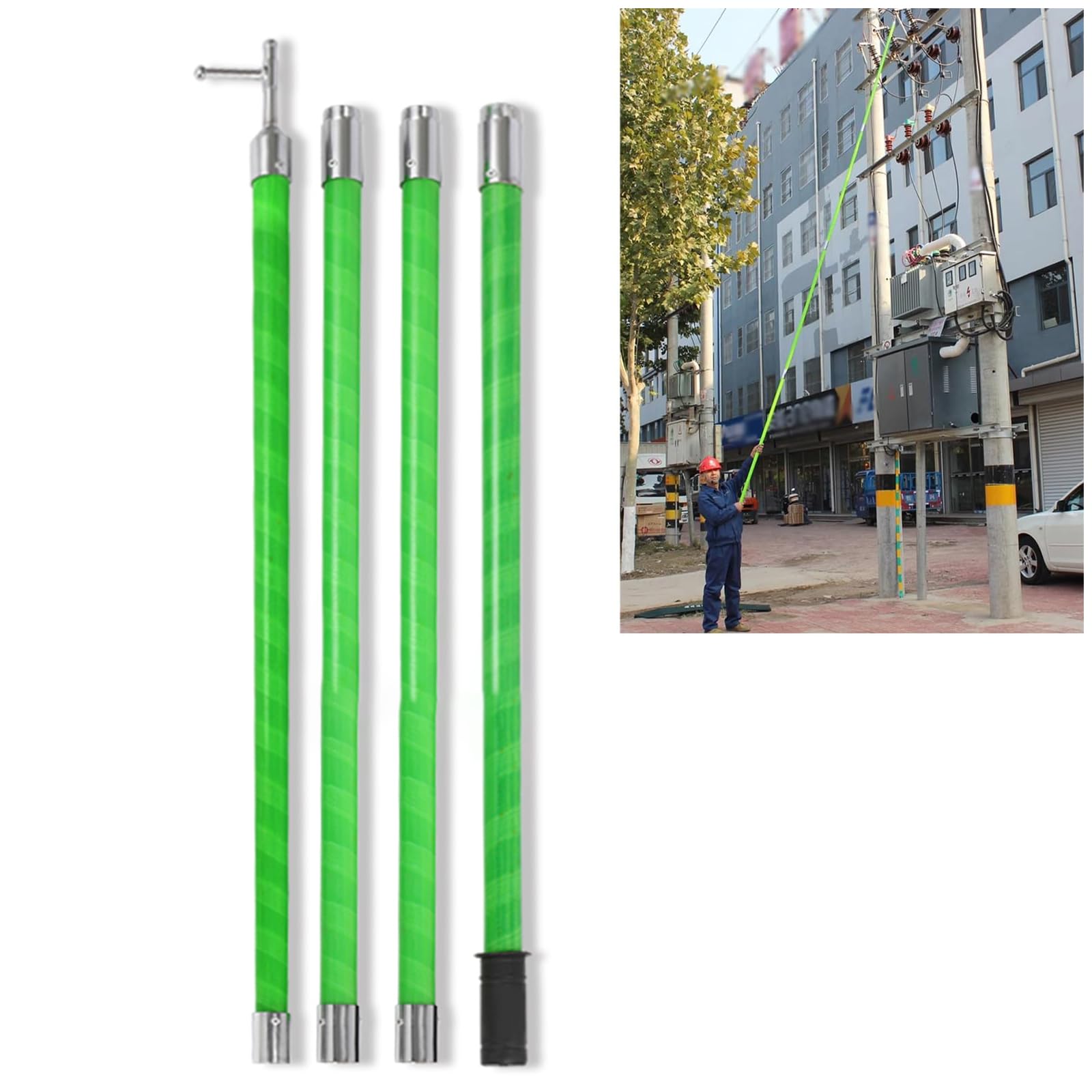 Insulated Rescue Hook Extension Rod for Line Maintenance - Electrical Safety Tool, Multi-Section Operating Line Rod Hanger, 35KV, 4m/13ft