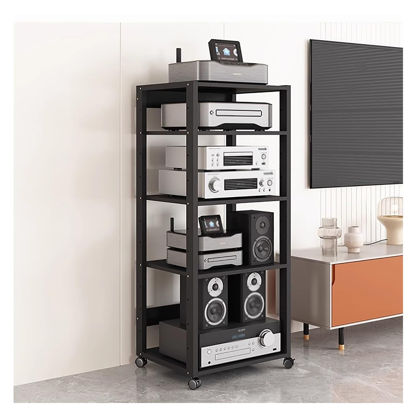 Armoire de support audio/vidéo à 5 niveaux avec étagères réglables pour console
