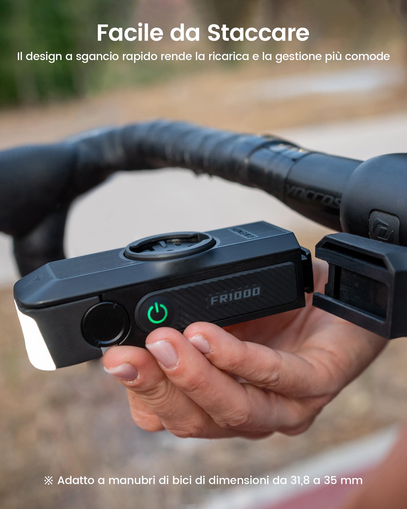 RAVEMEN FR1000 Fanale Anteriore per Bici Illuminazione Notturna e Visibilità Diurna Compatibile con Garmin/Wahoo/Bryton Ciclocomputer, Luce e supporto Integrati, Accensione/Spegnimento Automatico IPX6