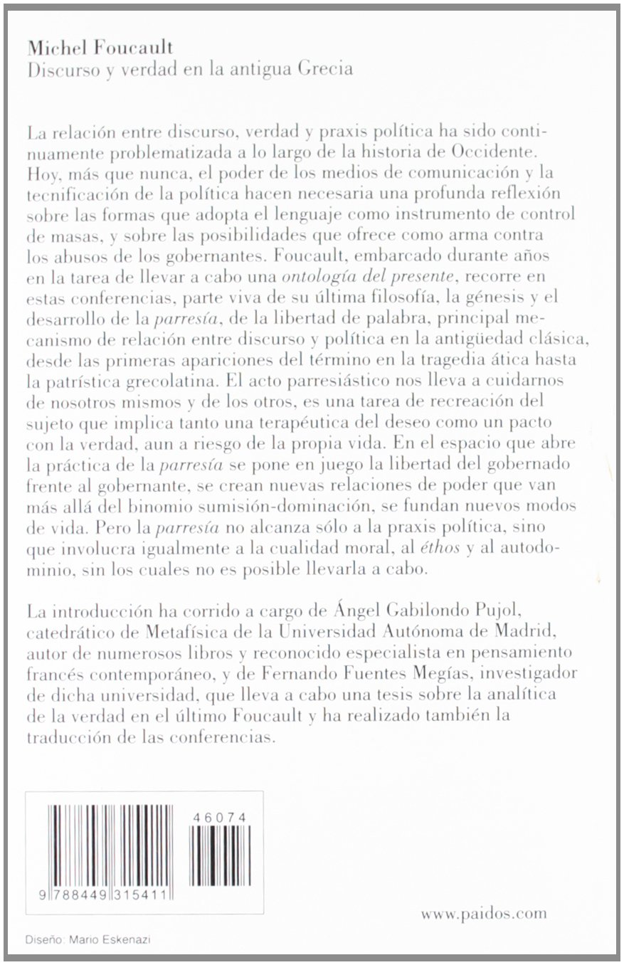 DISCURSO Y VERDAD EN LA ANTIGUA GRECIA (PENSAMIENTO CONTEMPORANEO)