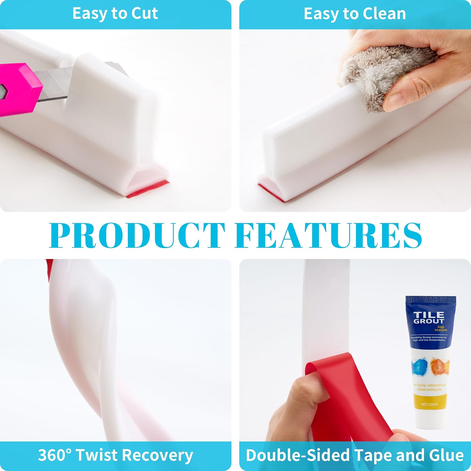 Bathtub Splash Guard, 79 Inch Soft Silicone Collapsible Shower Water Guard, Double-Sided Tape for Dry and Wet Separation, 360° Twist Recovery Shower Splash Guard for Toilet, Washing Machine, Sink