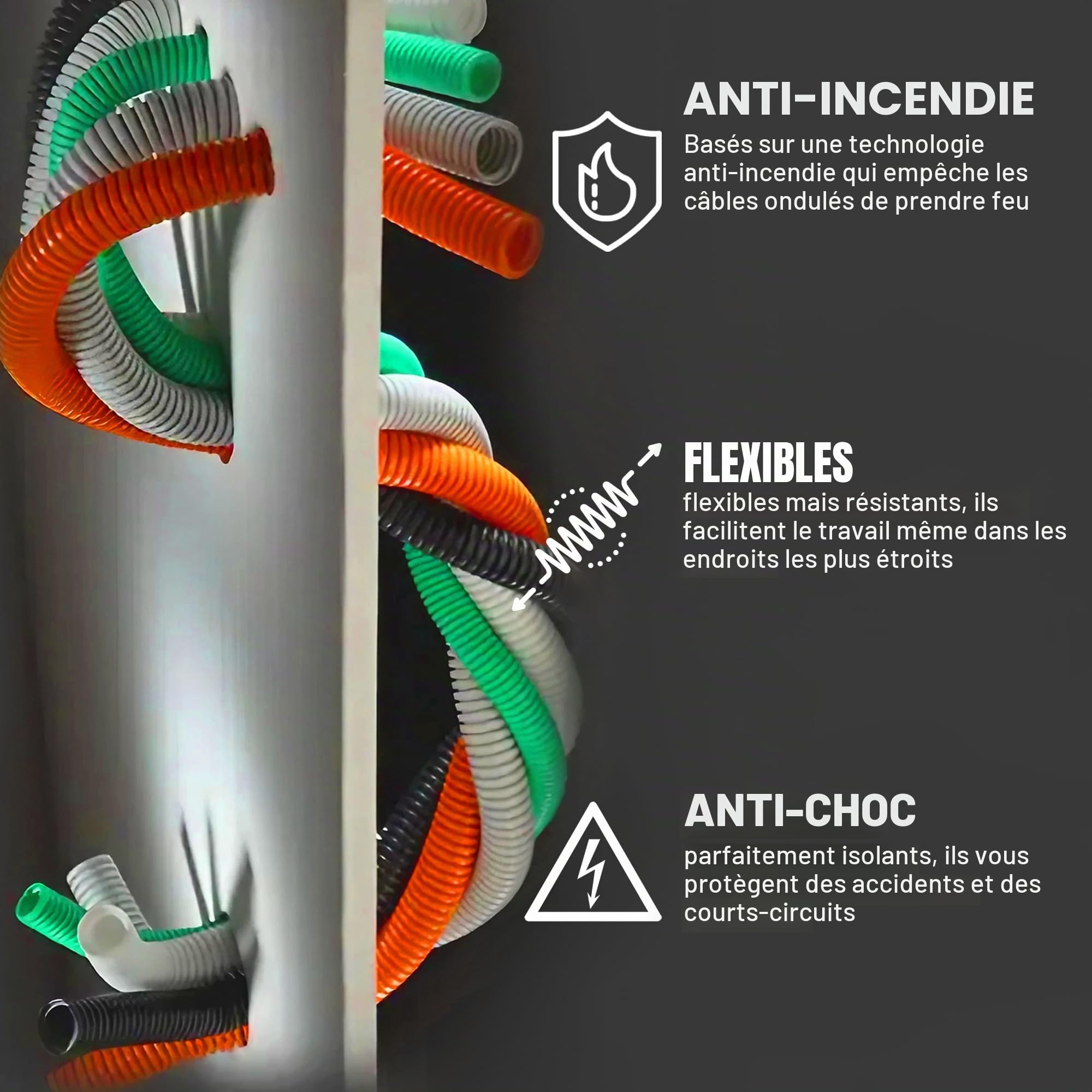 ESTO Tuyau ondulé 16 20 25 32 écheveau de 50 ou 100 mètres, gaine flexible ondulée non ouverte protectrice de câbles, pour travaux électriques, électricien 25 mètres/DN 32