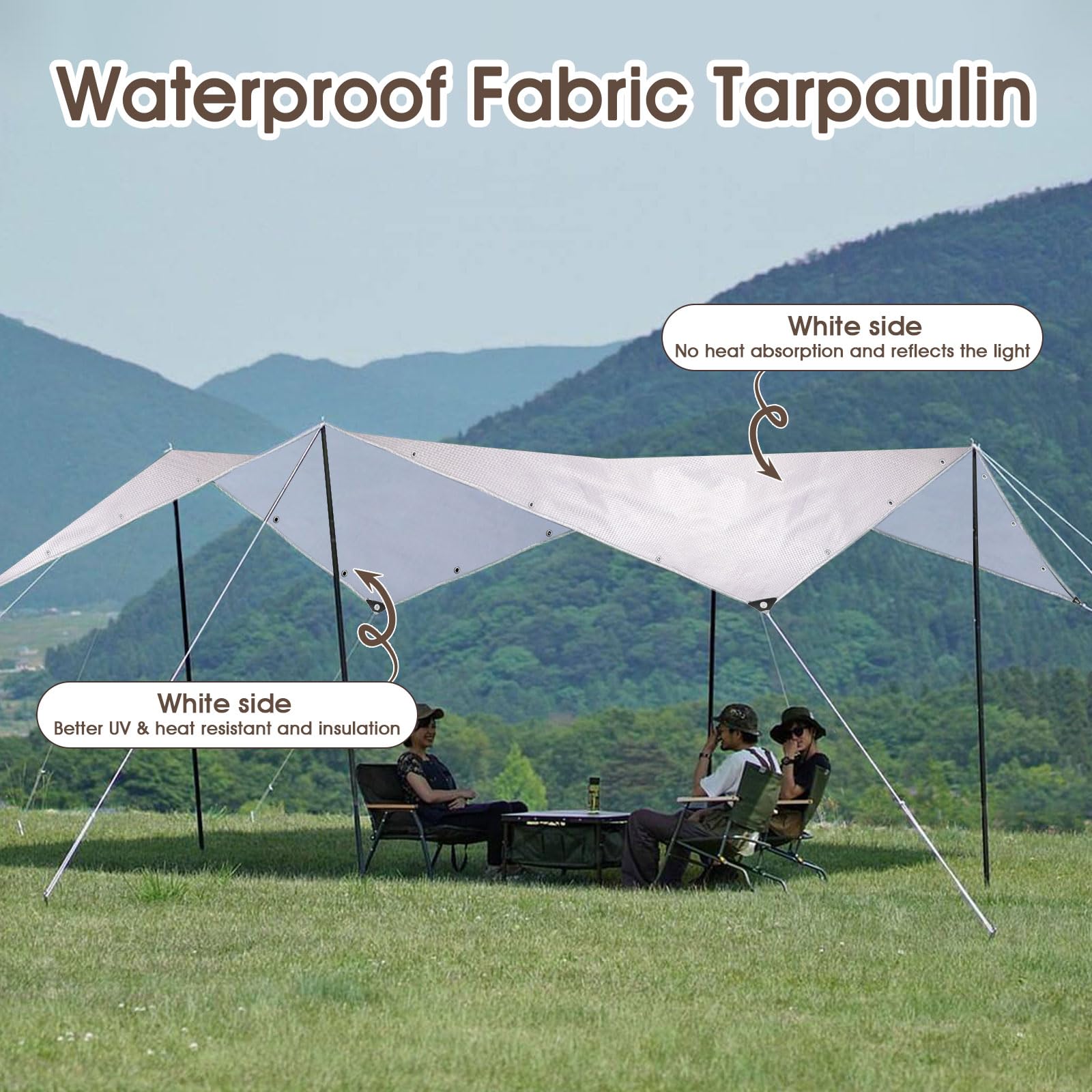 MINGPINHUIUS Lona impermeable con ojales, lona blanca de polietileno de 180 g/m², resistente a los rayos UV, a la intemperie, resistente a los desgarros, para muebles de jardín, piscina, coche, barco
