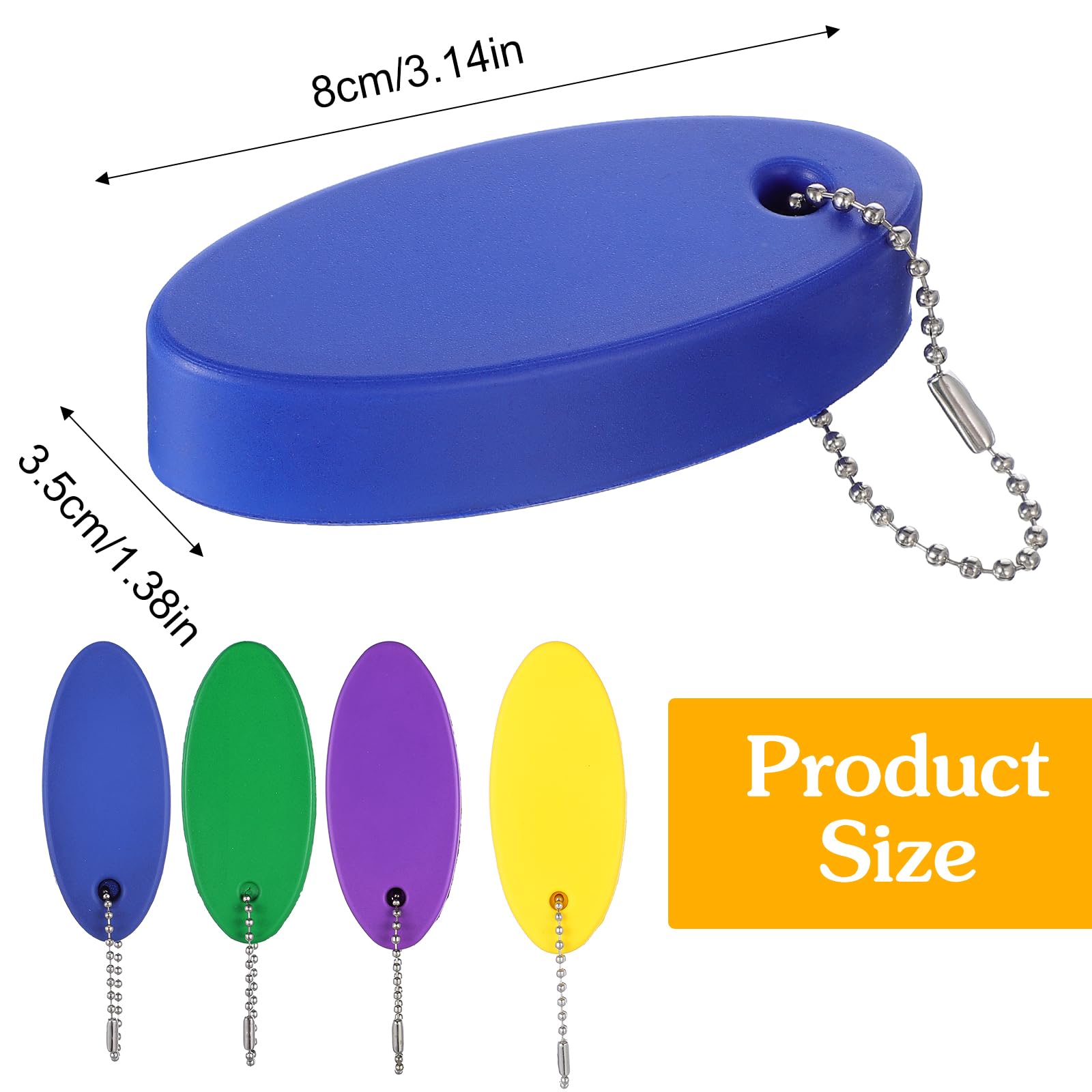 Tucnoeu 4 Pcs Floating Keychain for Boat Keys, EVA Floating Keychains Bright Color Oval Float Key Rings, Oval Shaped Foam Float Key Ring for Fishing Surfing Sailing Kayak — view 2