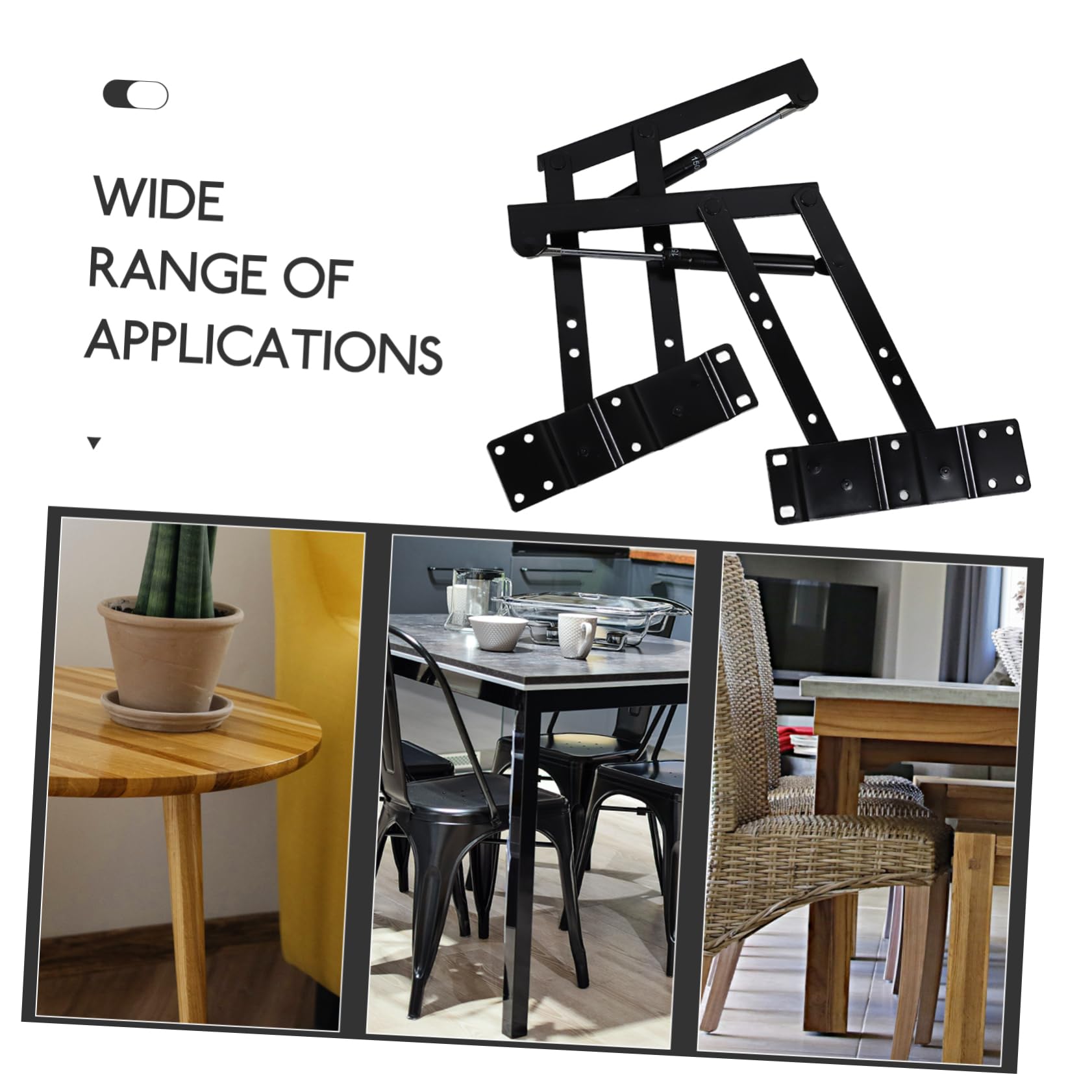 Soporte de Elevación Plegable de Resorte para Muebles 1 Par | Hierro Negro, Estructura Robusta, para Mesa Funcional y Telescópica, Ahorro de Espacio