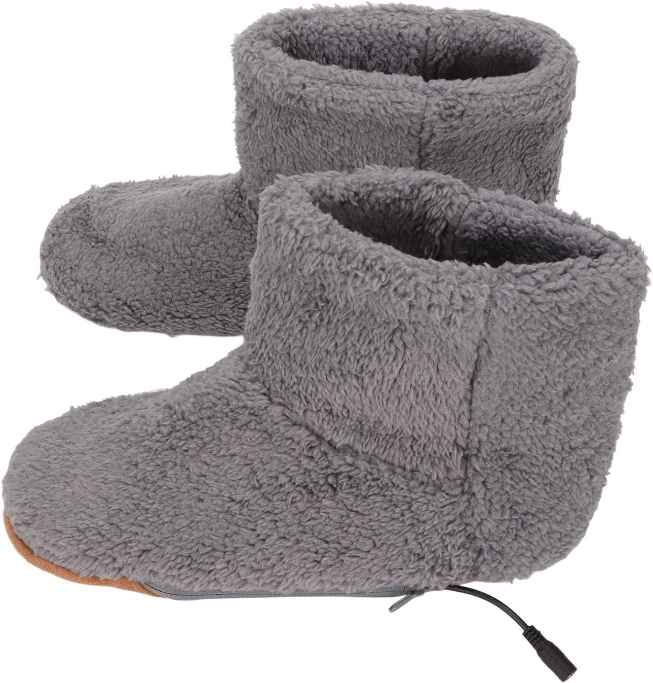 Tnfeeon USB Heated Foot Warmer, Electric Heating Booties with Soft Lining for Women Men, Non Slip Wear Warm Slippers for Home Car (Grey)