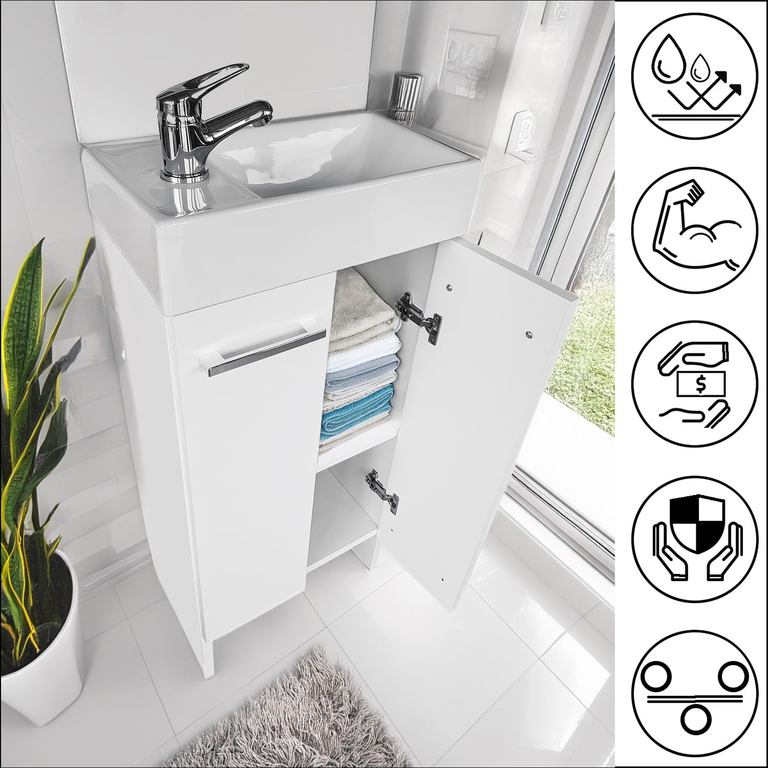 Muebles de baño con Lavabo 81 cm x 40 cm x 22 cm, Mueble baño auxilia - Mueble baño con Lavabo 40 cm, estanteria baño (Blanco)