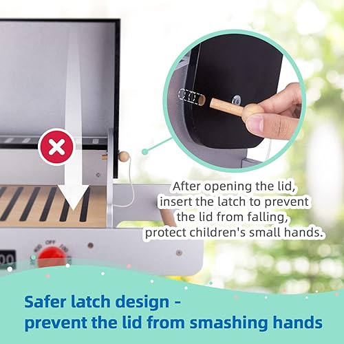 Miniatura 5 de OOOK Parrilla de juguete de barbacoa de madera, juego de parrilla para niños con alimentos de juguete y herramientas de parrilla, accesorios de