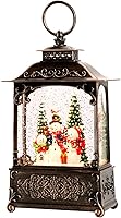Vista 10 de Linterna de globo de nieve de pueblo navideño, decoración de Navidad, linterna de agua para interiores, remolino brillante con música