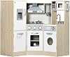 Qaba Ultra-Big Corner Kids Kitchen Playset with Sound Effects, Wooden Play Kitchen with Stainless Steel Cooking Toys, Imaginative Pretend Toy for Ages 3-6 with Phone, Ice Maker