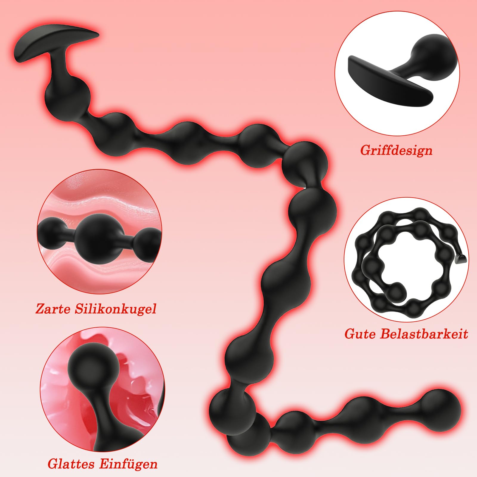 BDSMAGE Plug anale in silicone con 13 palline, Plug anale con catena anale e perline anali per uomini e donne, Dildo anale extra lungo, Gancio anale, Masturbatore anale (B)