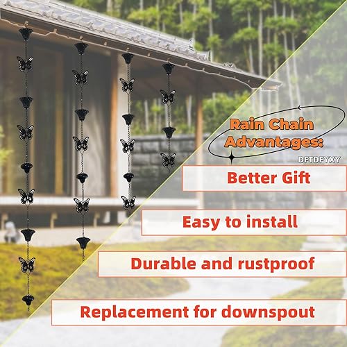 Miniatura 5 de DFTDFYXY Cadena de lluvia para exteriores, cadenas de lluvia de aluminio, acabado de molino, adaptador de canaleta de aluminio, función de agua o
