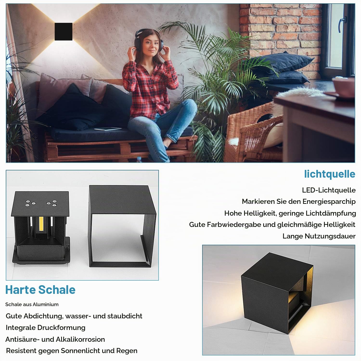 ledmo 4 Stücke LED Wandleuchte Innen/Aussen Wasserdichte IP65 LED Aussenlampe Schwarz Mit Up Down Einstellbar Abstrahlwinkel 12W Wandlampe Aussen Warmweiß 3000K