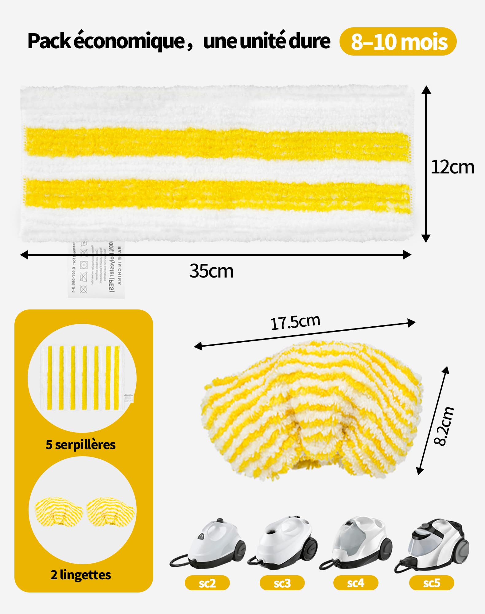 7 Pièces Chiffons de Rechange en Microfibre pour Kärcher SC2 SC3 SC4 SC5 Accessoires pour Nettoyeur Vapeur Karcher Easyfix SC Série Inclus 5 Serpillères et 2 Bonnettes