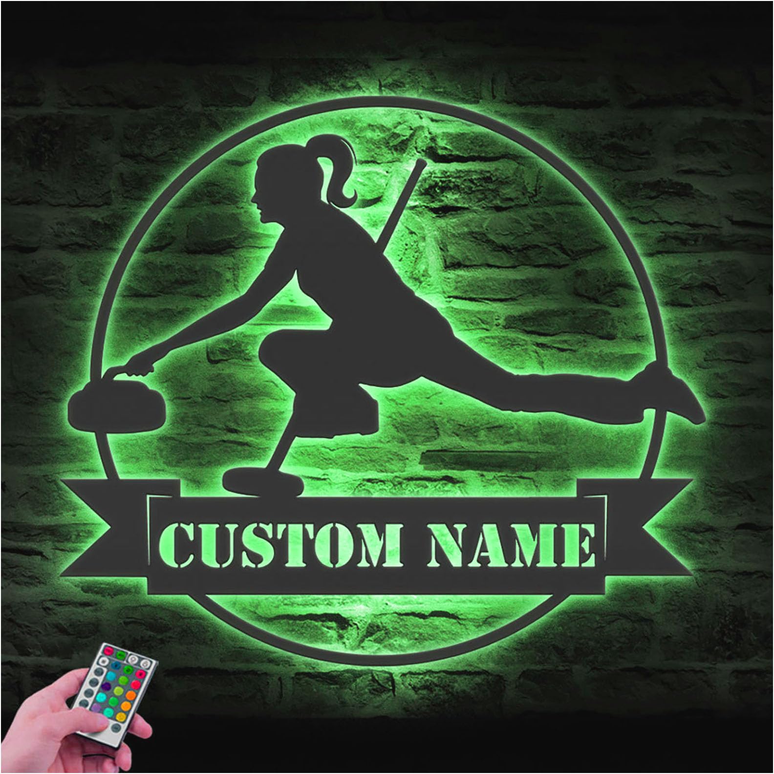 COOL MATE Custom Name Metal Sign, Custom Female Curling Metal Wall Art LED Light Personalized Player Name Sign Home Decor Curling Sport Kid Nursery Decoration Birthday Gift