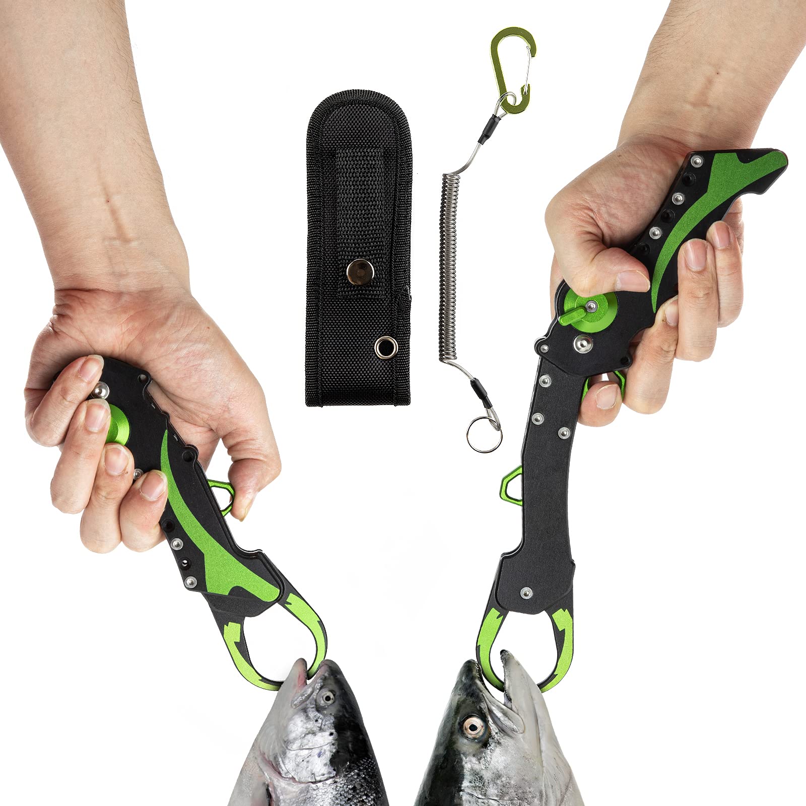 Night Cat Folding Fishing Lip Gripper Grabber Grip with Sheath Foldable Collapsible Fish Holder Control Accessories Portable Lightweight Aluminium Alloy 110lbs Loading Capacity