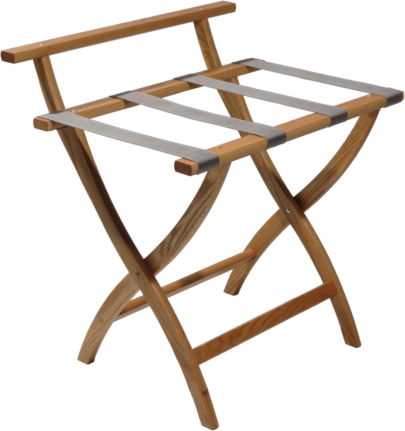 Wooden Mallet WallSaver Luggage Rack,Grey Straps, Light Oak