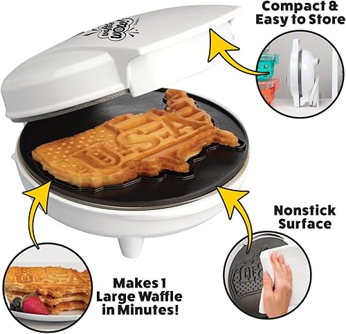 Miniatura 3 de Great American USA Waffle Maker - Gofres o panqueques patrióticos gigantes de 7.5 pulgadas - Plancha eléctrica antiadherente para waflera - Fiesta