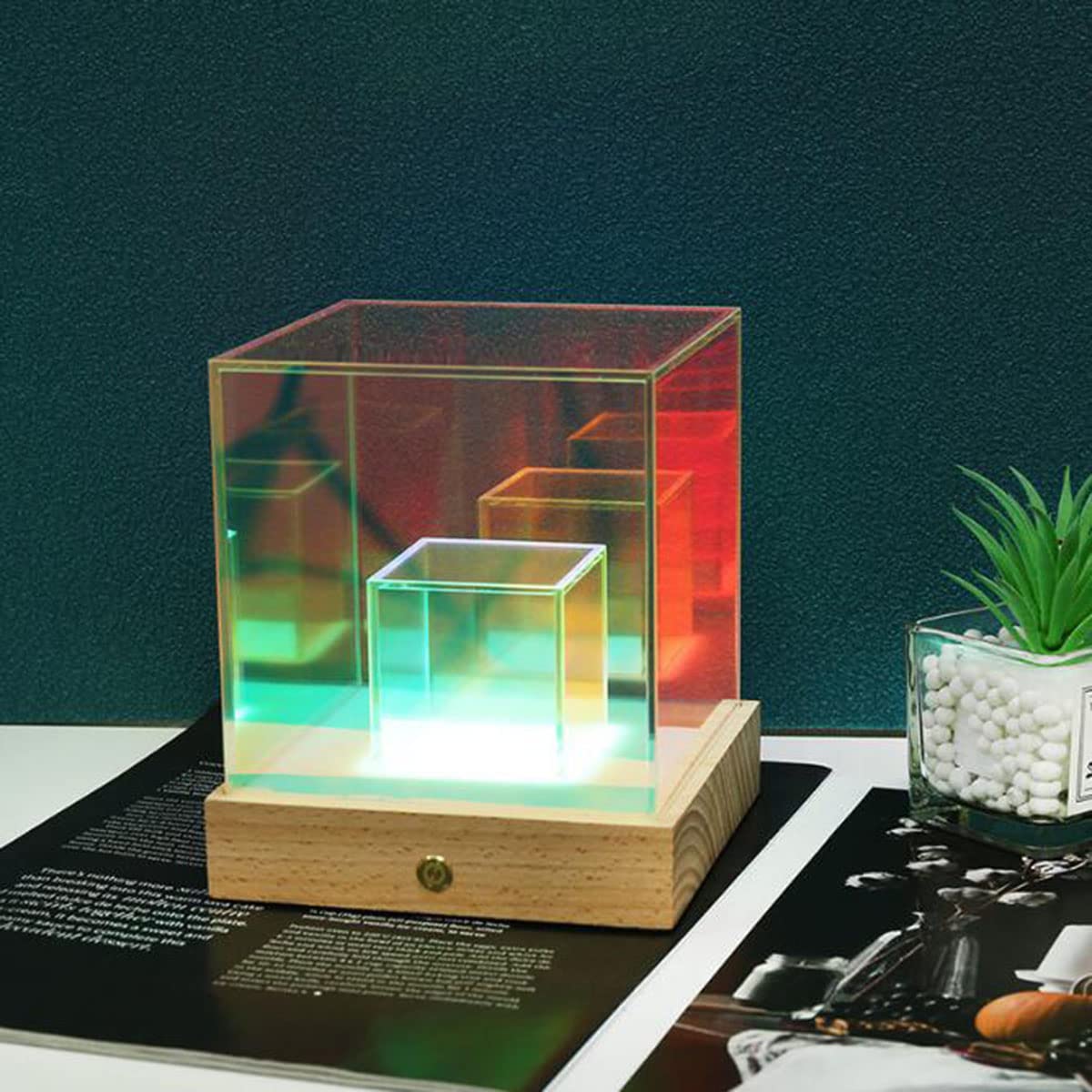 LED Pyramid Table Lamp, Acrylic Decor RGB Magic Light, Fashion Modern Bedside Light, Colorful Decoration Night Light for Living Room Bedroom Kid Gift, Party