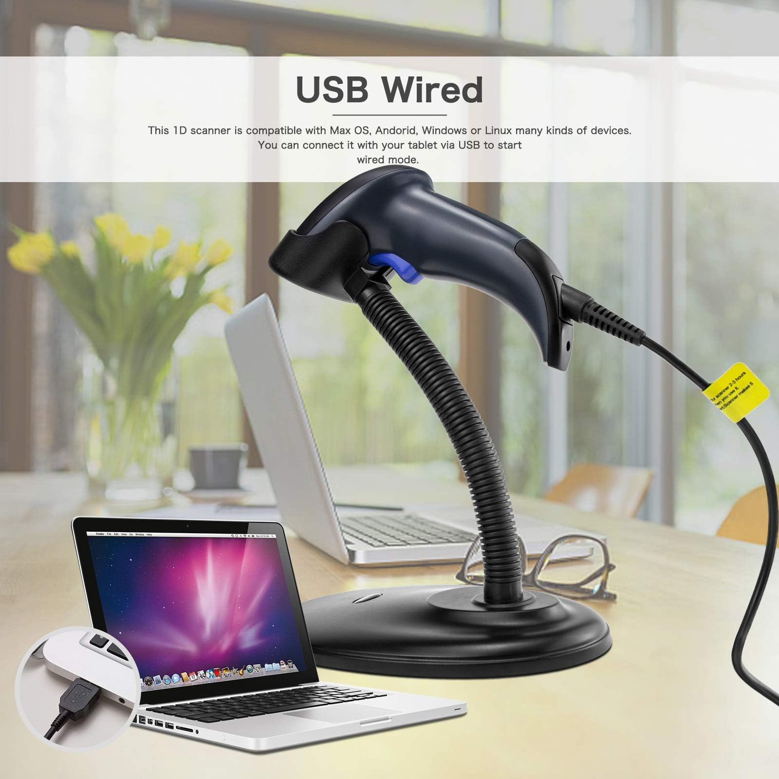 NETUM Lettore per codici a barre con supporto - 2D, QR, PDF417, lettore automatico e omnidirezionale, con cavo USB NT-W9