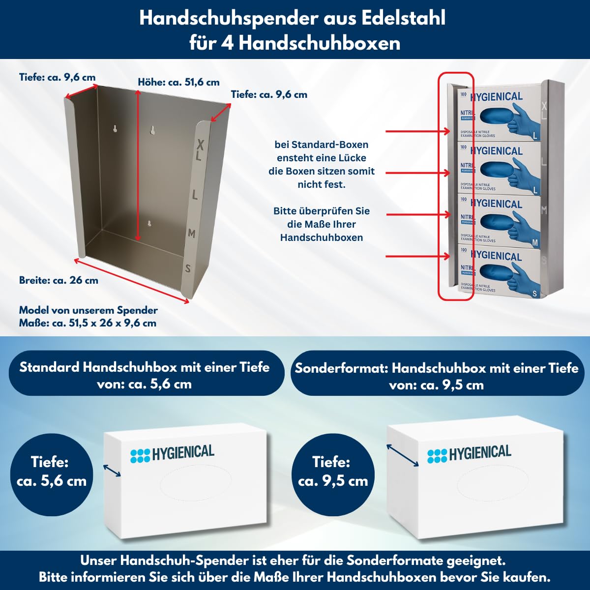 4er Handschuhspender aus Edelstahl, Wandhalter für Handschuhboxen, Hygienischer Handschuhhalter für Einmalhandschuhe