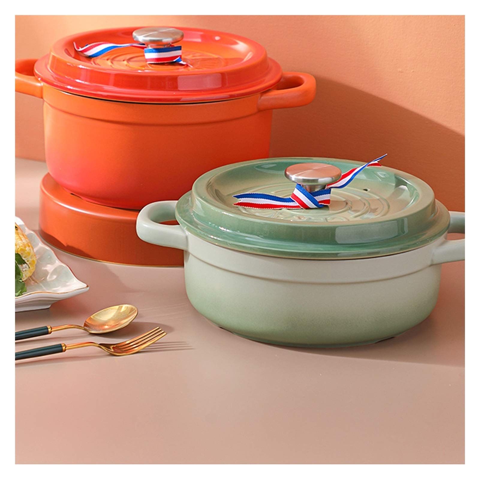 Garnek z pokrywką, gradientowy kolor, garnek ceramiczny premium z pokrywką, kuchenka gazowa, specjalny zapiekanka do pieca, emaliowanego garnka, 3 l (kolor: pomarańczowy)