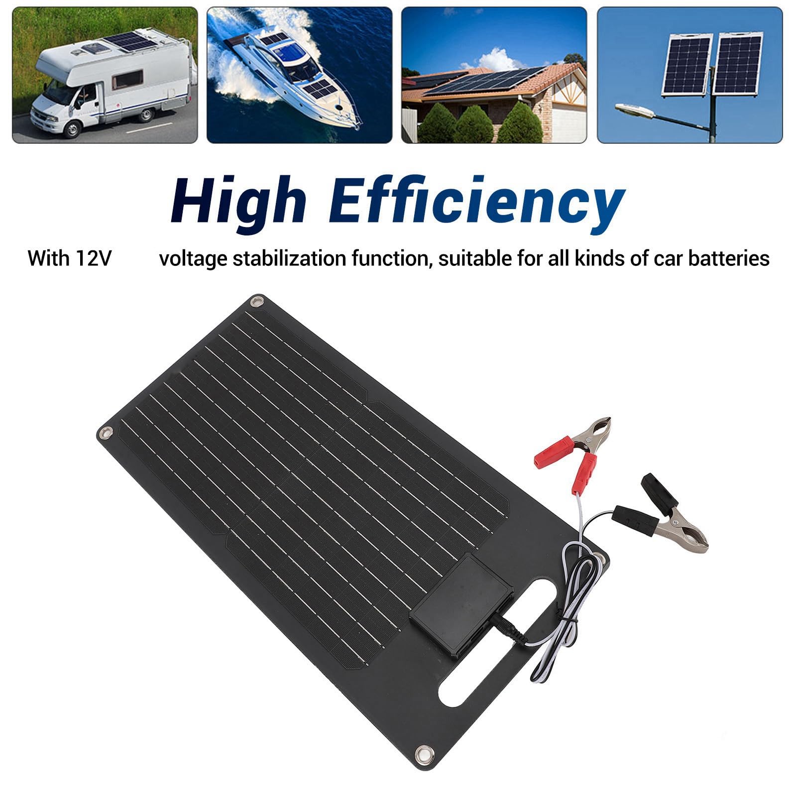 Buachois Kit Pannello Solare,50W 12V Portatile Pannello Solare Monocristallino ad Alta Efficienza con Cavo USB e Clip per Ricarica della Batteria del Veicolo