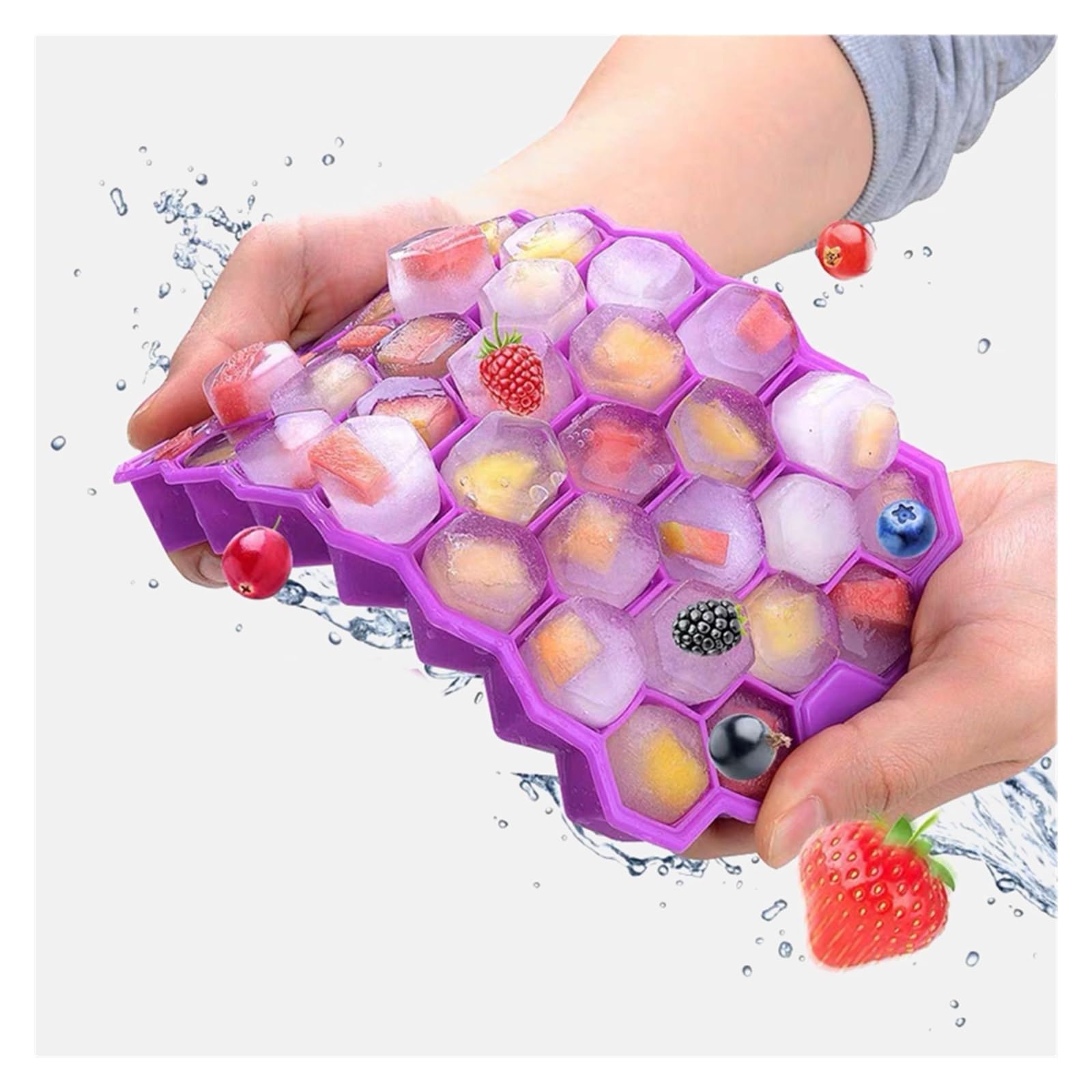 Vassoio per cubetti di Ghiaccio cavità con coperchi Rimovibili Vassoio a Nido d'Ape Stampo per Ghiaccio in Silicone Flessibile per Uso Alimentare per Cocktail di Whisky (Color : Purple with Lid)
