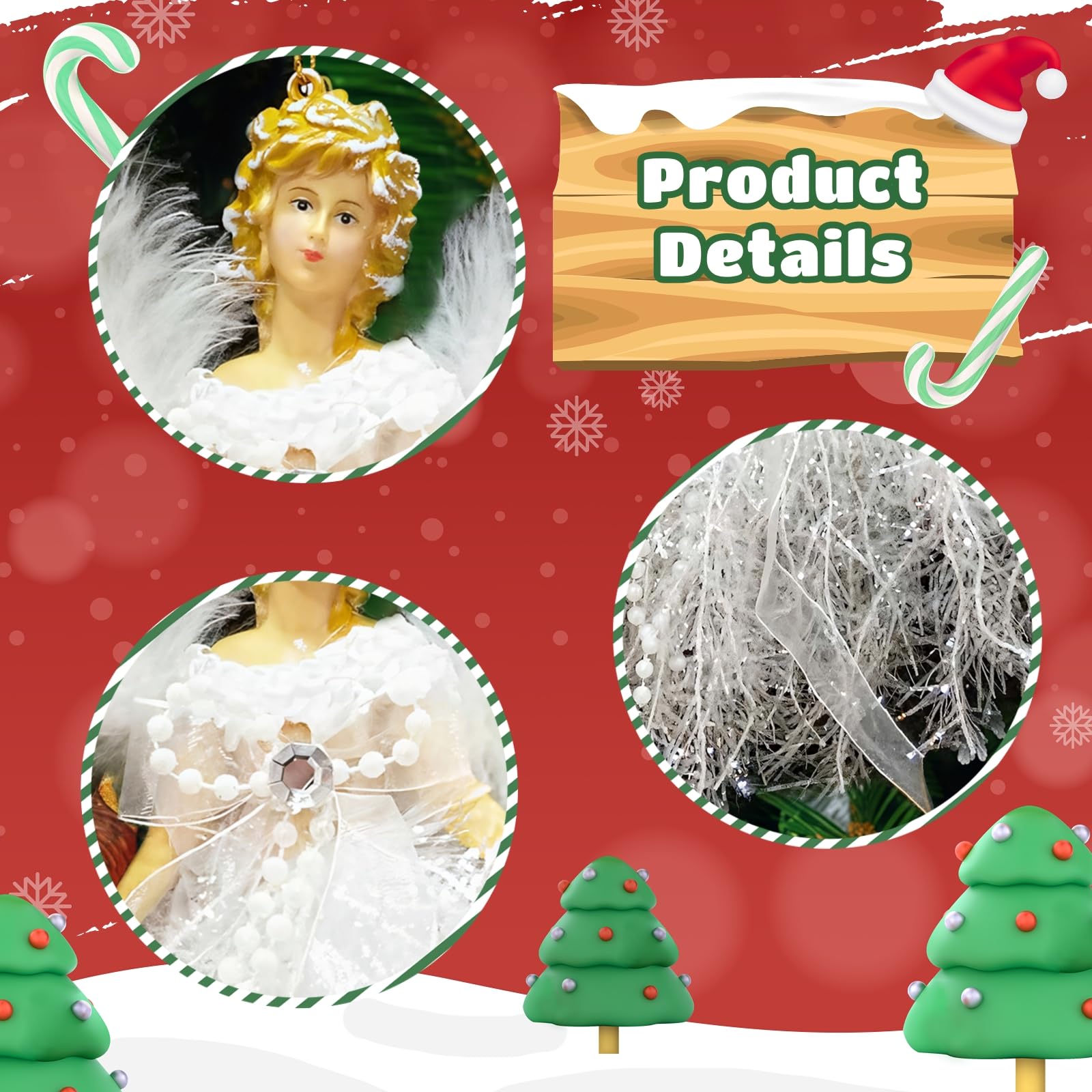 Ornements d’Ange de Noël, Lot de 6, décorations d’Arbre avec Ailes en Plumes Blanches, poupées Ange suspendues avec Cheveux dorés, décoration de Maison pour Sapin de Noël et Ambiance Festive