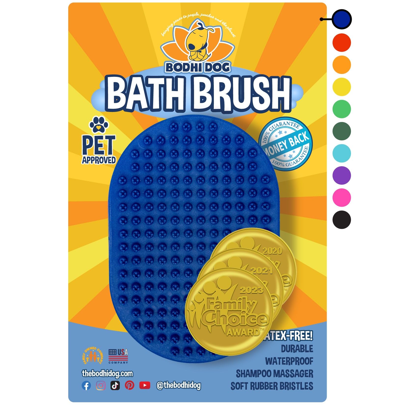 Bodhi Dog Shampoo Brush - Pet Grooming & Bath Supplies for Dogs and Cats - Bath Brush for Long & Short Hair - Premium Scrubber for Shower, Bathing & Massage (One Pack, Blue)