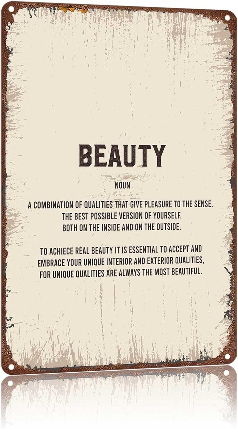 Beauty Definition Vintage Aluminum Decorative Sign, 8X12 Inch Retro Wall Art Decor For Home Bedroom Beauty Room