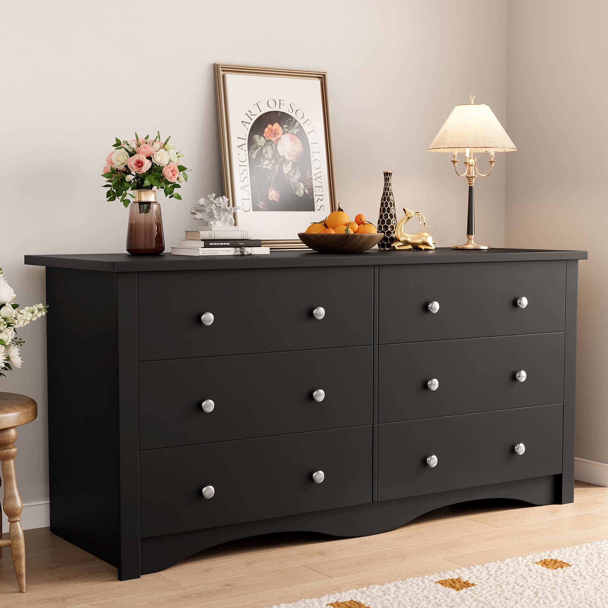 black dresser for bedroom,6 drawer dressers, storage chest of drawers for hallway,living room, entryway