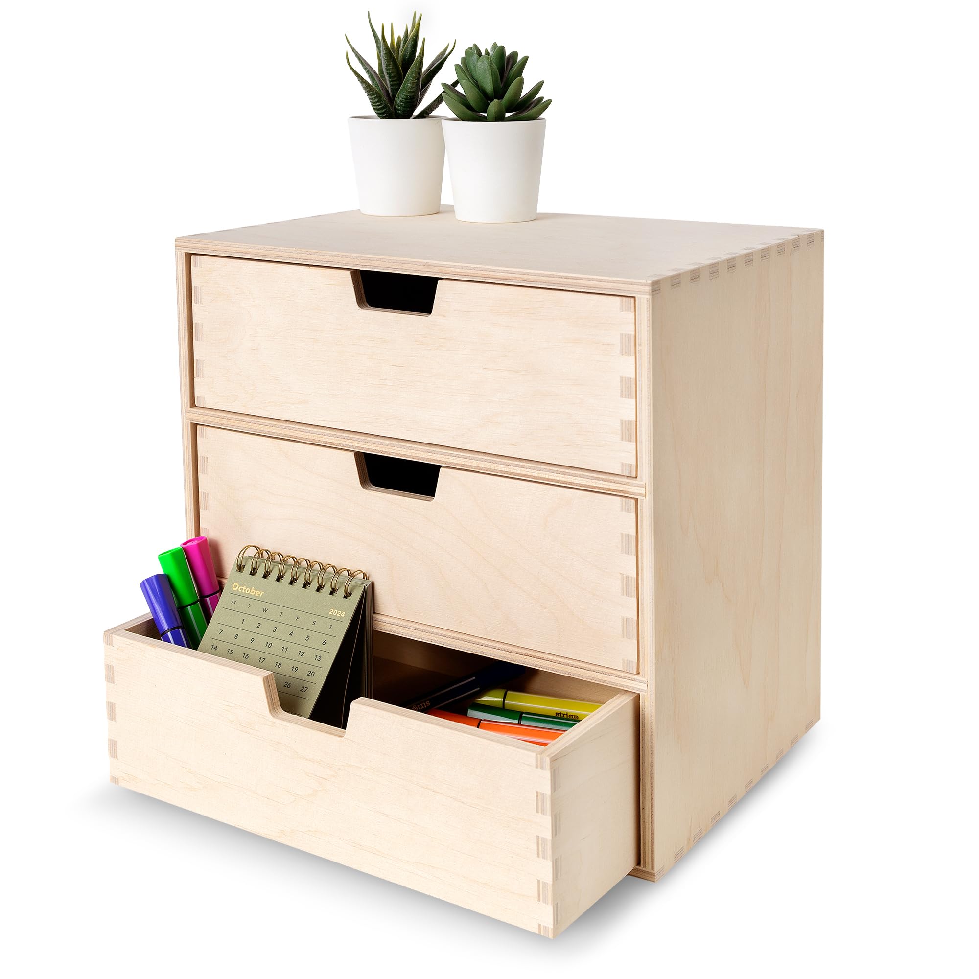 Creative Deco Pequeña Cajonera Madera | 3 Cajones | 28,5 x 20 x 28,5 cm | Mini Armario de Almacenaje | Madera Contrachapada sin Tratar | Perfecta para Pintar, Decoupage y Decoración