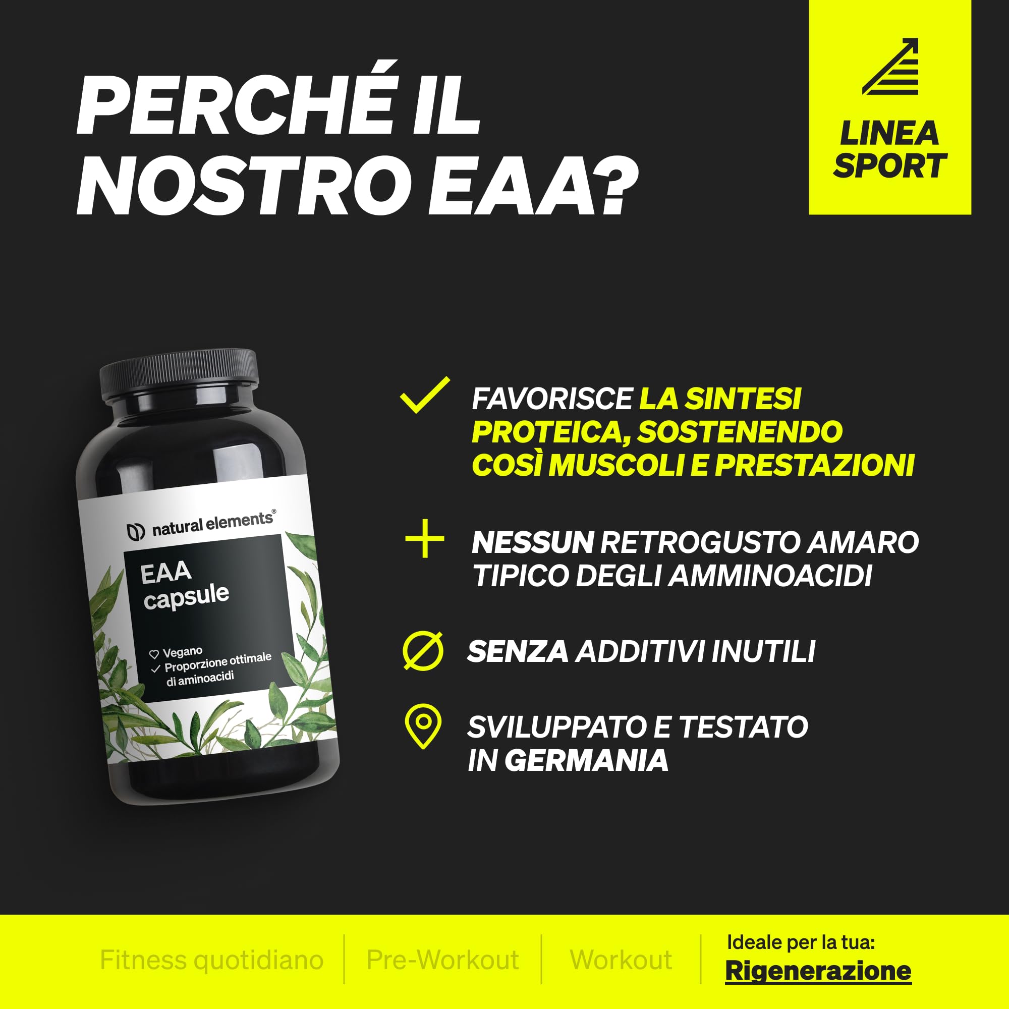 EAA Alto Dosaggio | 300 Capsule | 8 Amminoacidi Essenziali | Vegano | Senza Additivi | Prodotto e Testato in Laboratorio in Germania