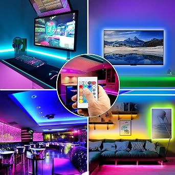 phopollo Led Strip Light, 15m Led Light Strips with 24-Keys Remote, Flexible 5050 RGB Colour Changing for Bedroom, Party (7.5Mx2) [Energy Class E]