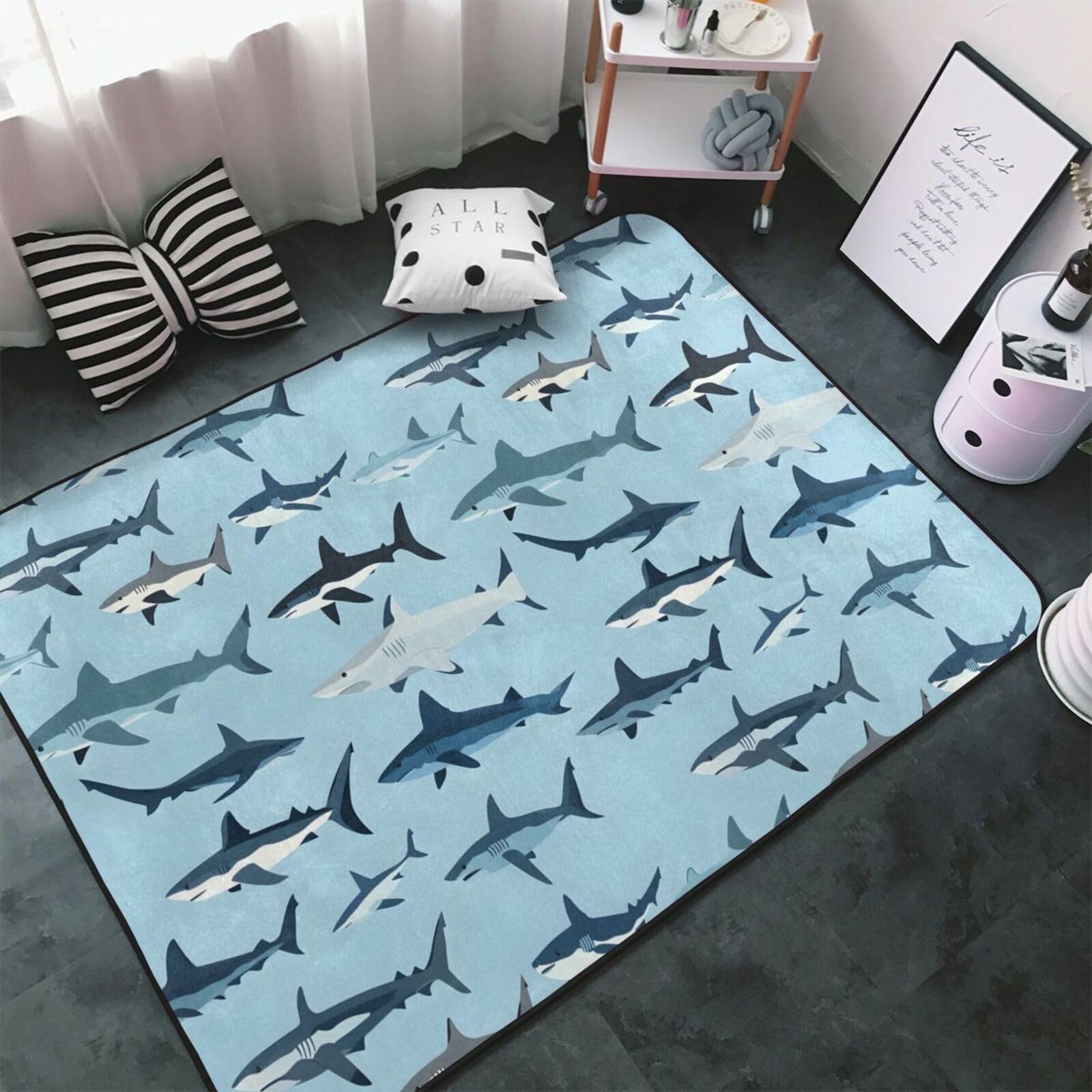 Tapis requin coloré 152x99 cm - Moquette douce et lavable pour salon