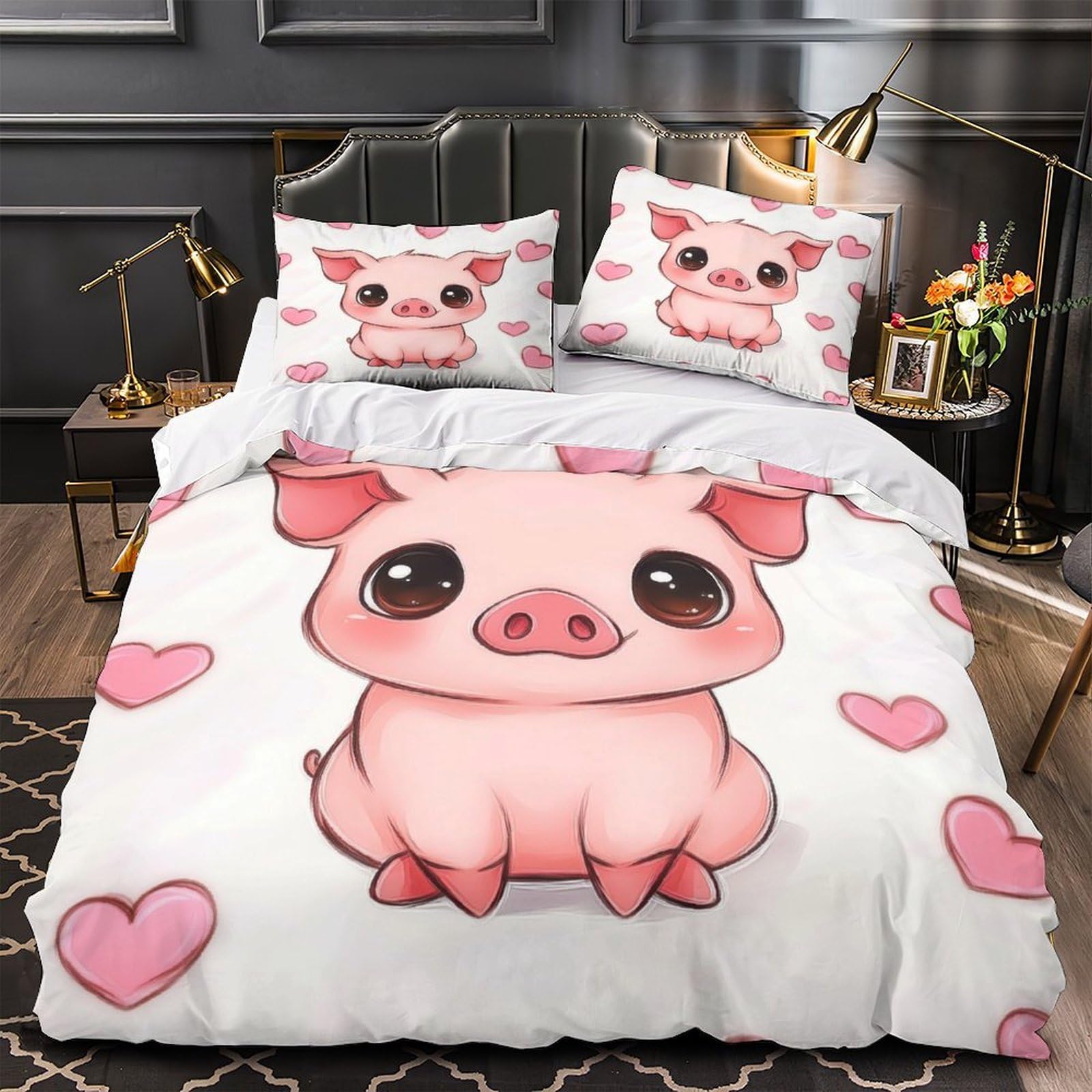 Housse de couette 3D cochon volant hypoallergénique lit double 200x200cm