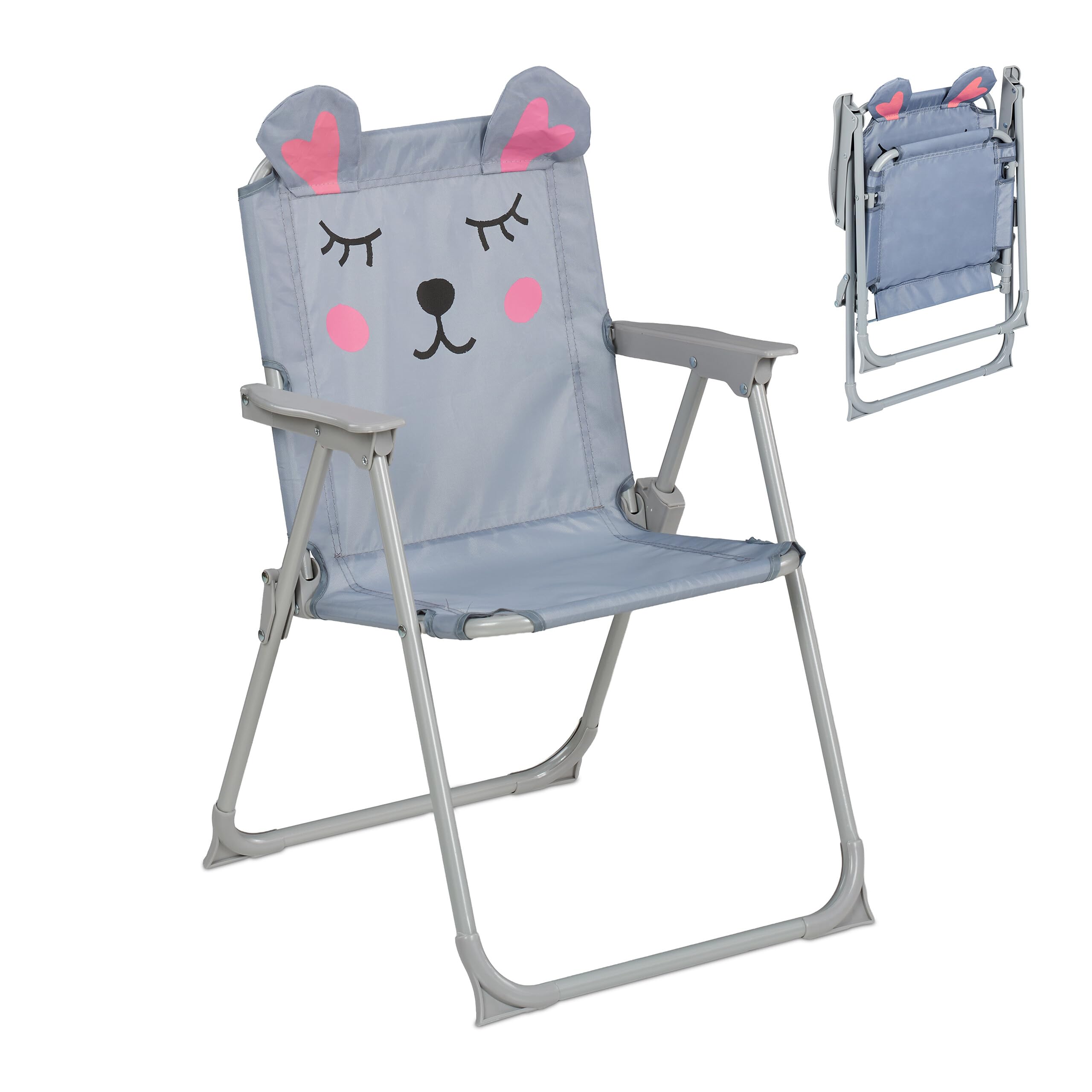 Relaxdays Children's Folding Chair, Camping Seat with Mouse, Lightweight, HWD: 51.5x36x37.5 cm, Portable, Multicoloured, 50% Iron