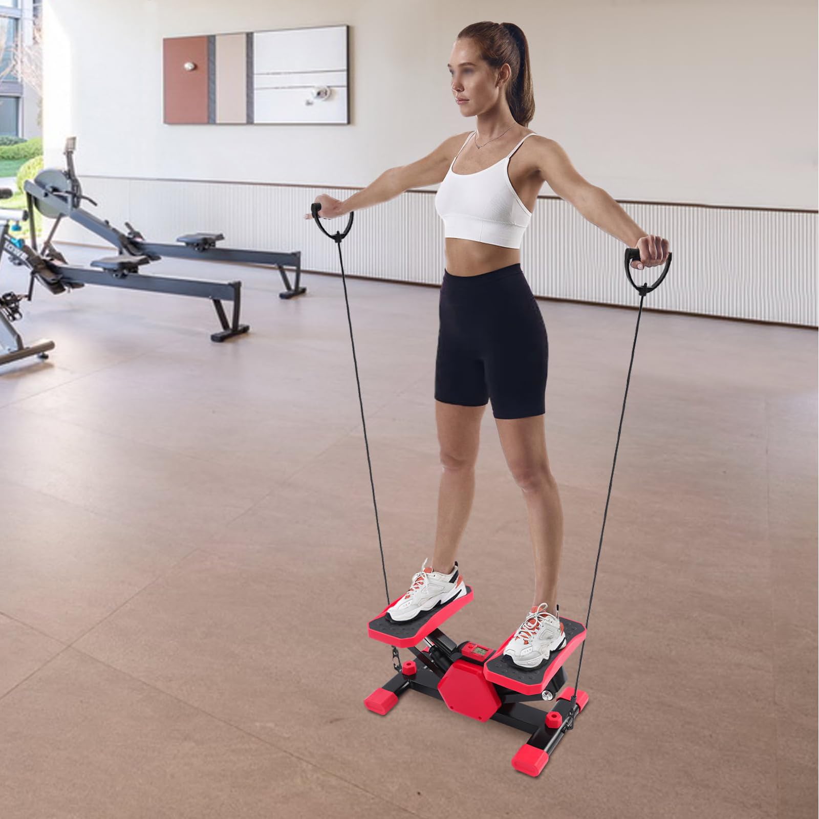 Stepper Fitness Casa Attrezzi Palestra Casa Glutei E Gambe Stepper Portatile con Corda di Trazione E Schermo LCD Black