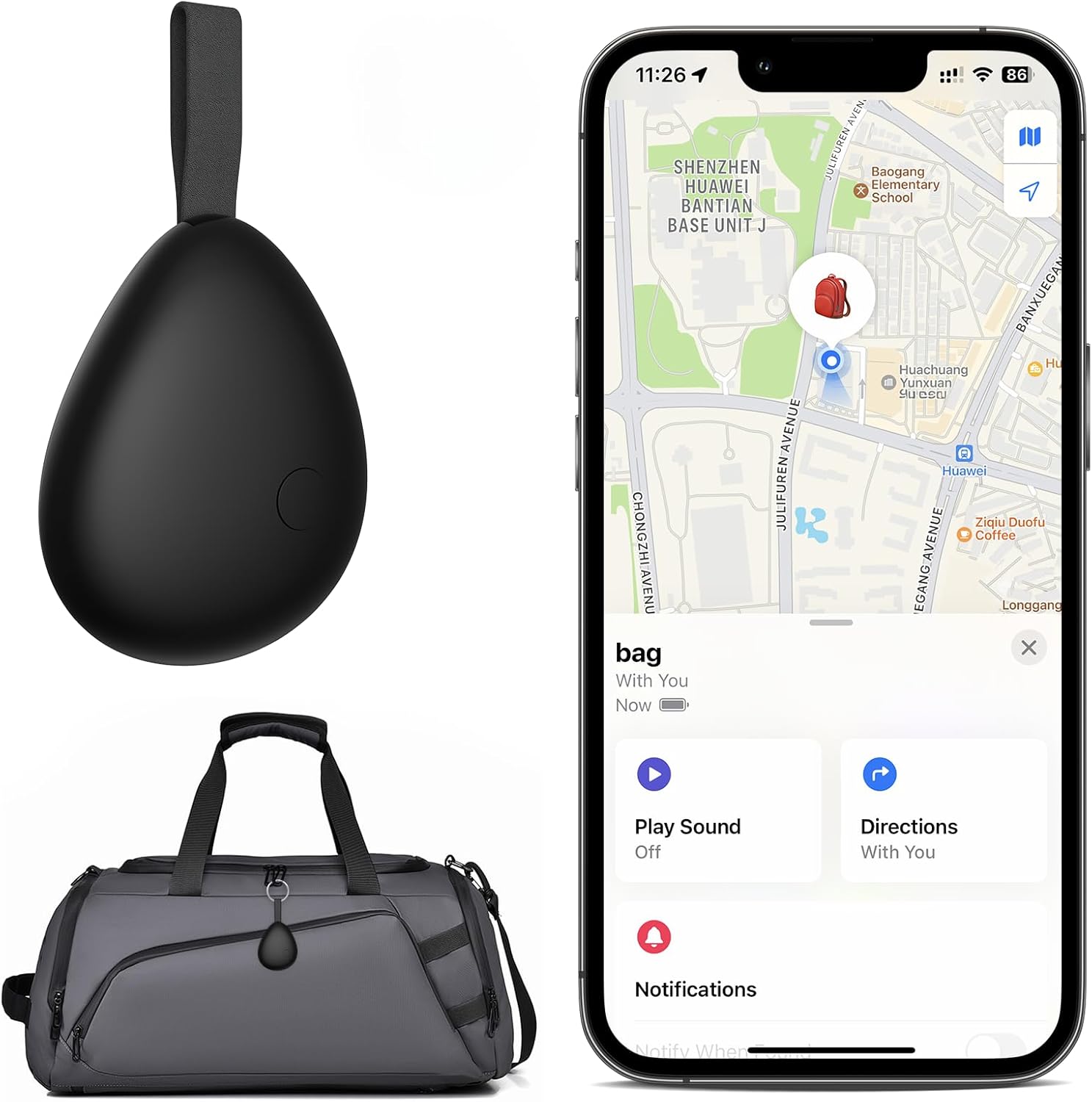 [Apple MFi Certified] Air Tracker Tag 1 Pack (iOS Only), Bluetooth Tracker for Apple Find My, Replaceable Battery, Key Finder and Item Locator Smart Tag for Keys, Bags, Luggage, Wallet (Black)