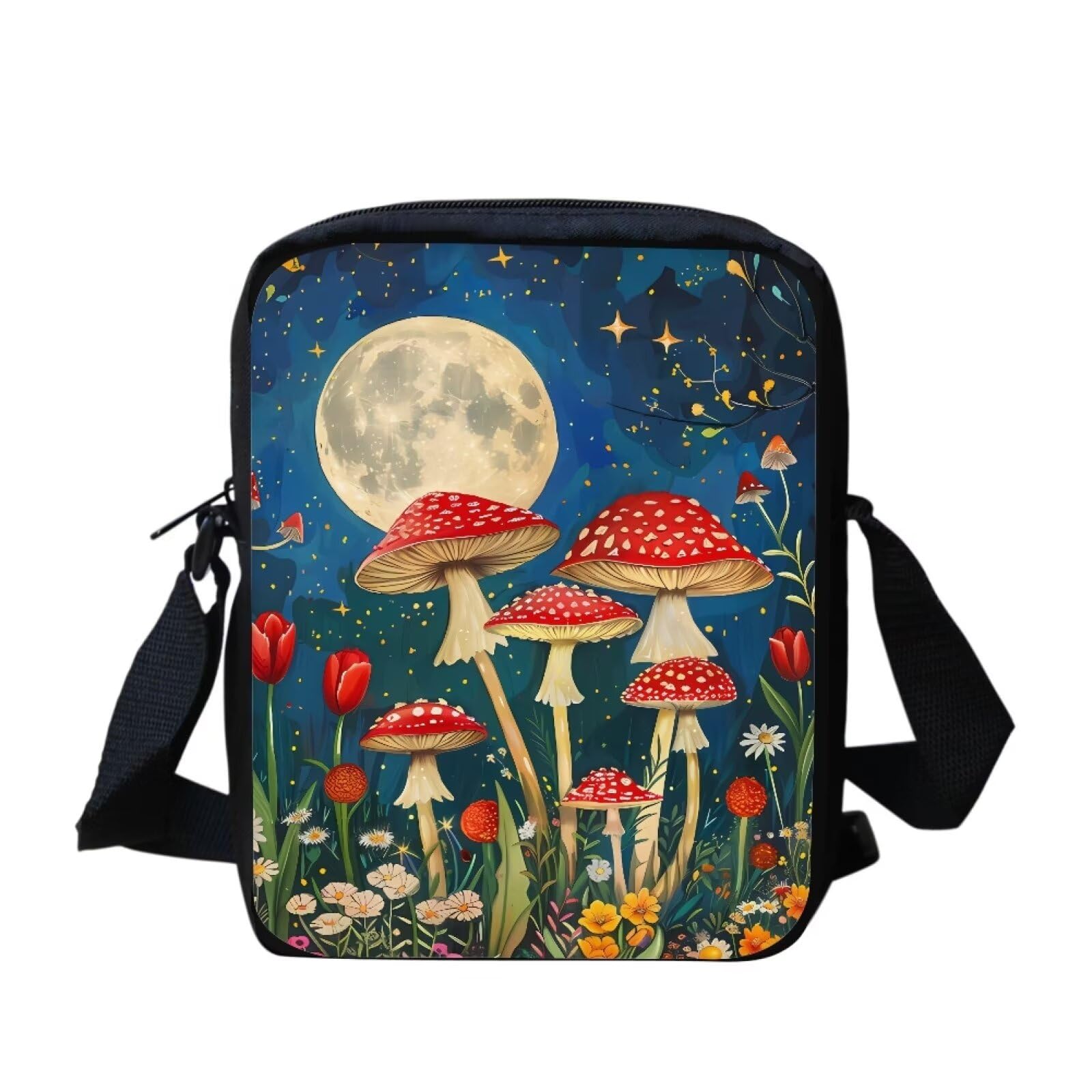 Snilety Mushroom Daisy Shoulder Bag Small Coin Purse Crossbody Bag for Women Girls Mini Messenger Bag Lightweight Cellphone Wallet Travel Work Bag