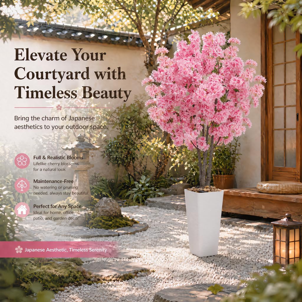 Artificial Cherry Blossom Tree 6FT Tall Pink Fake Sakura Flowers Tree, Fake Plants Indoor Decor for Spring Living Room Home House Entryway Bedroom Office Inside Wedding Party Valentine's Day