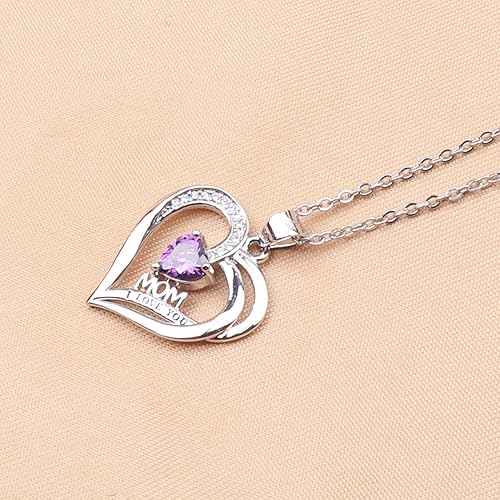 Miniatura 3 de UEUC Collar con dije de corazón de plata con texto en inglés "I love you" Mom para mamá, collar de regalo para madre con cadena de 18 pulgadas + 2