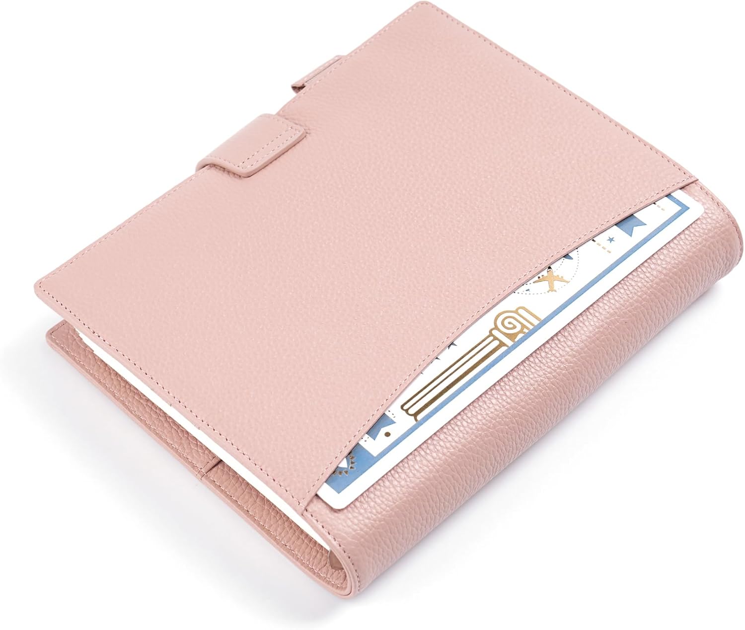 Moterm A5 Elite Rings Planner - Genuine Leather Binder Organizer without Big Back Pocket (Pebbled-Dusty Rose, 25mm Ring)