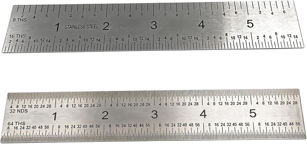 Juego de reglas maquinistas de 6 pulgadas – Paquete de 4 reglas de precisión de doble cara de acero inoxidable con graduaciones de 1/64, 1/32, 1/16 y 1/8 pulgadas, marcas grabadas – para ingenieros, carpintería y bricolaje (4, 6 pulgadas)