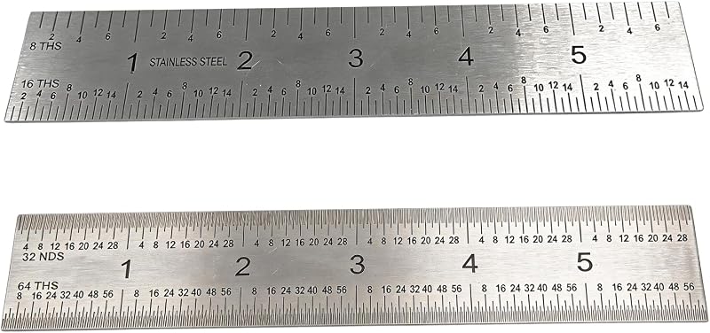 Juego de reglas maquinistas de 6 pulgadas – Paquete de 4 reglas de precisión de doble cara de acero inoxidable con graduaciones de 1/64, 1/32, 1/16 y 1/8 pulgadas, marcas grabadas – para ingenieros, carpintería y bricolaje (4, 6 pulgadas)
